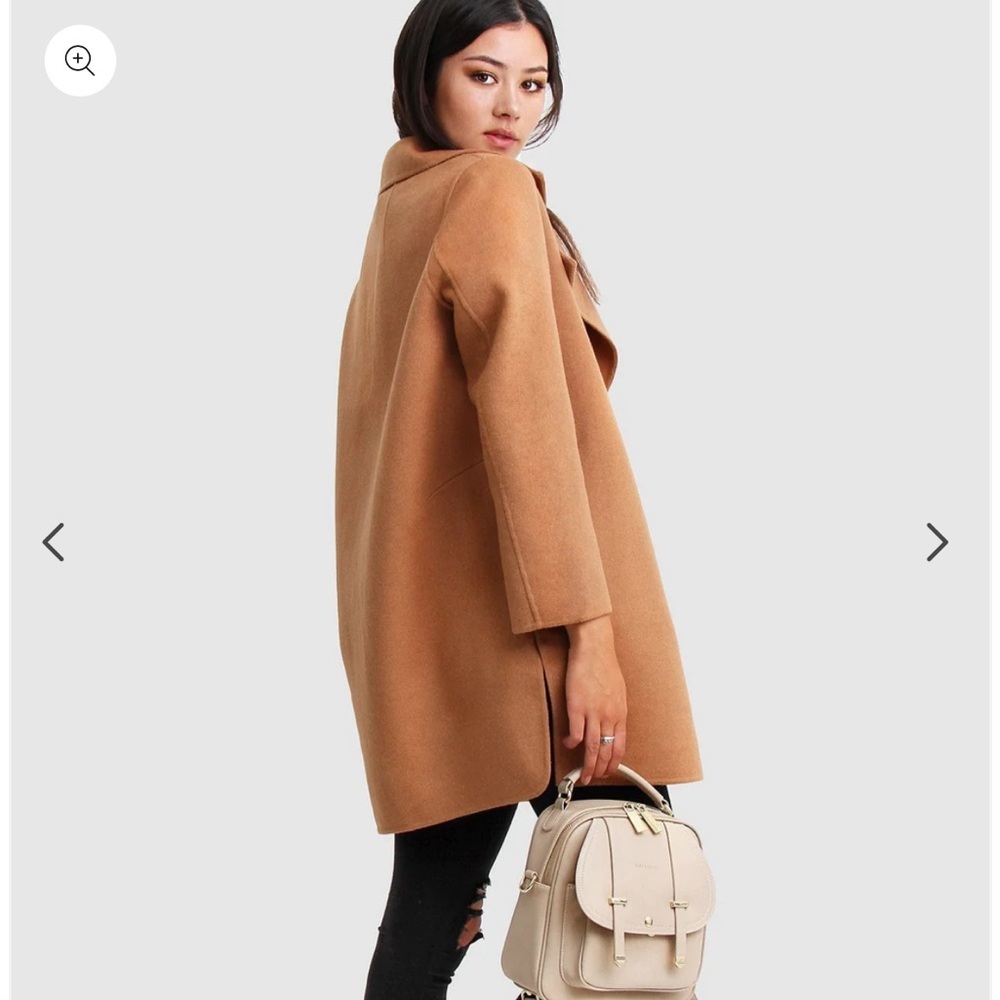 Belle & Bloom Ex-Boyfriend Wool Blend Oversized Jacket Camel Large brown coat - Picture 3 of 11